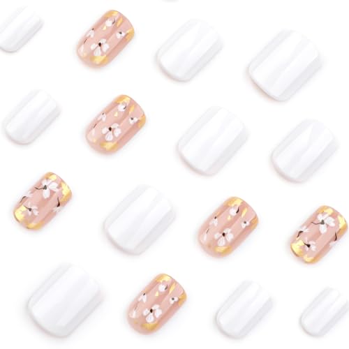 Summer Press On Nails Kit White and Gold Foil Flower Designs for Nail Art Enthusiasts
| Glossy Finish Acrylic Nails Sho