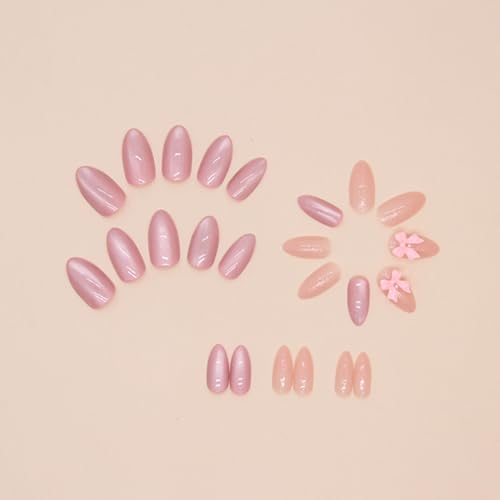 Pink Press on Nails Medium Bow Fake Nails Tips for Women and Girls: Cute Full Cover Almond Fake Nails 24PCS