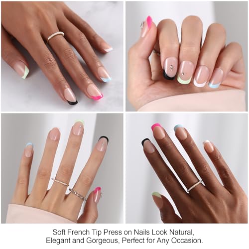 Dsixnails 150pcs Short Colored Square French Tip Press on Nails for Women Girls DIY No Need to File Acrylic Nail Tips Ex