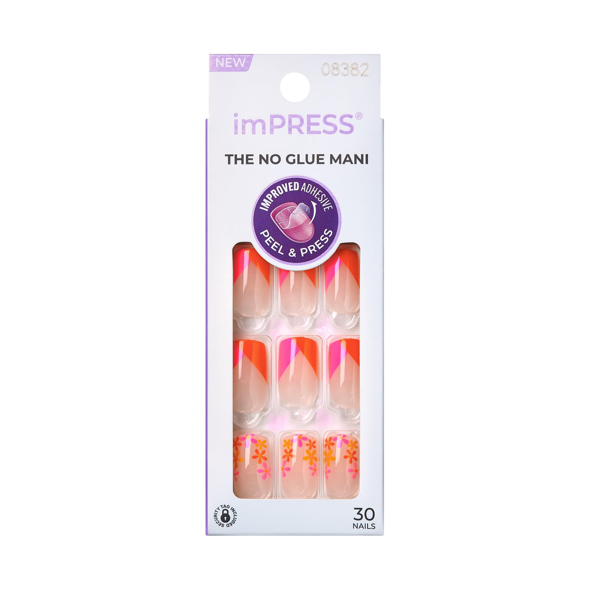 KISS imPRESS No Glue Mani Press On Nails for Nail Art Enthusiasts, Easy Apply & Remove, Medium Coffin Design, Red & Pink