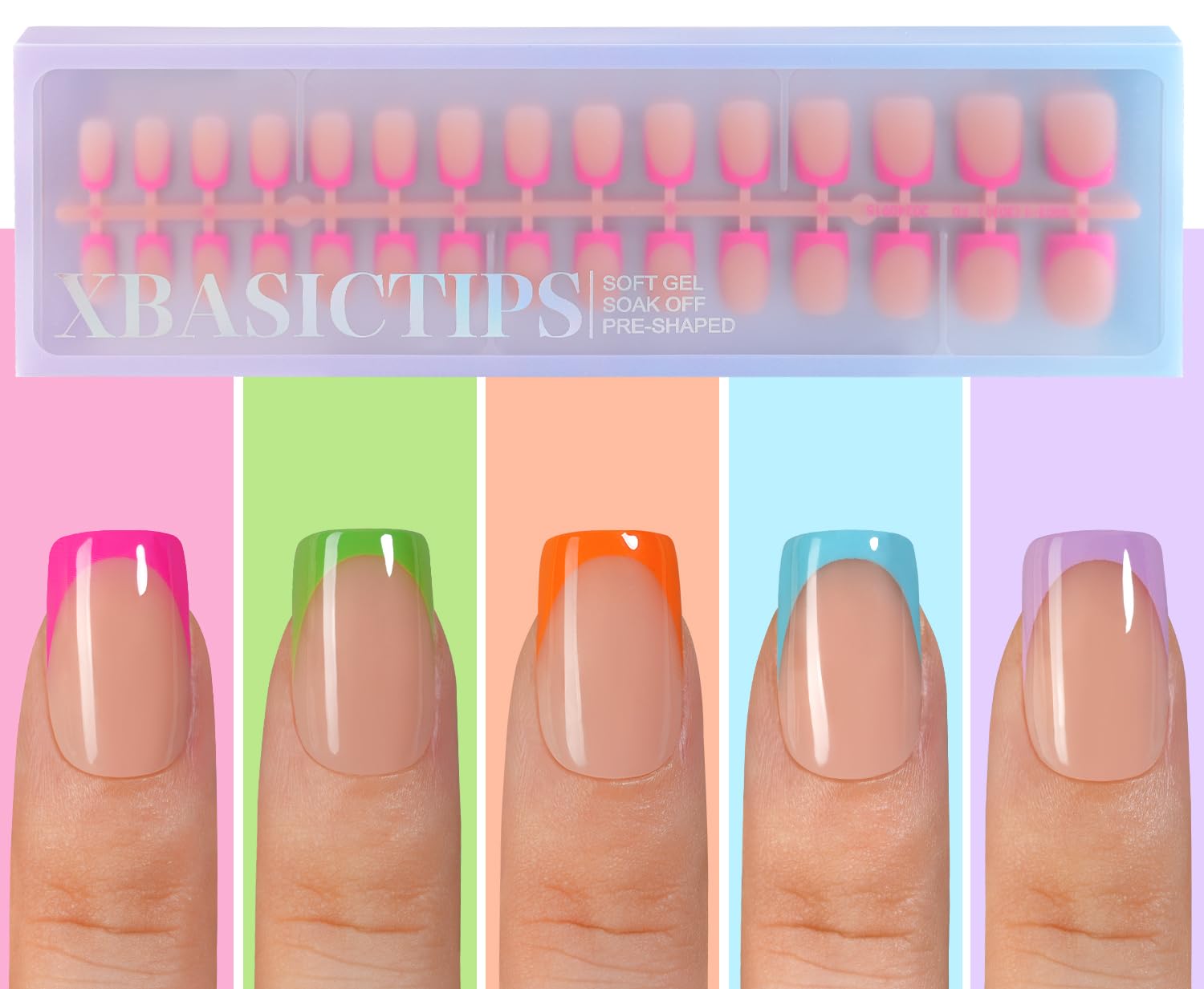 Misssix French Tip Press On Nails for Nail Art DIY, Soft Gel Pre-shaped 150 Pcs, 15 Sizes Short Square Tips for Beginner