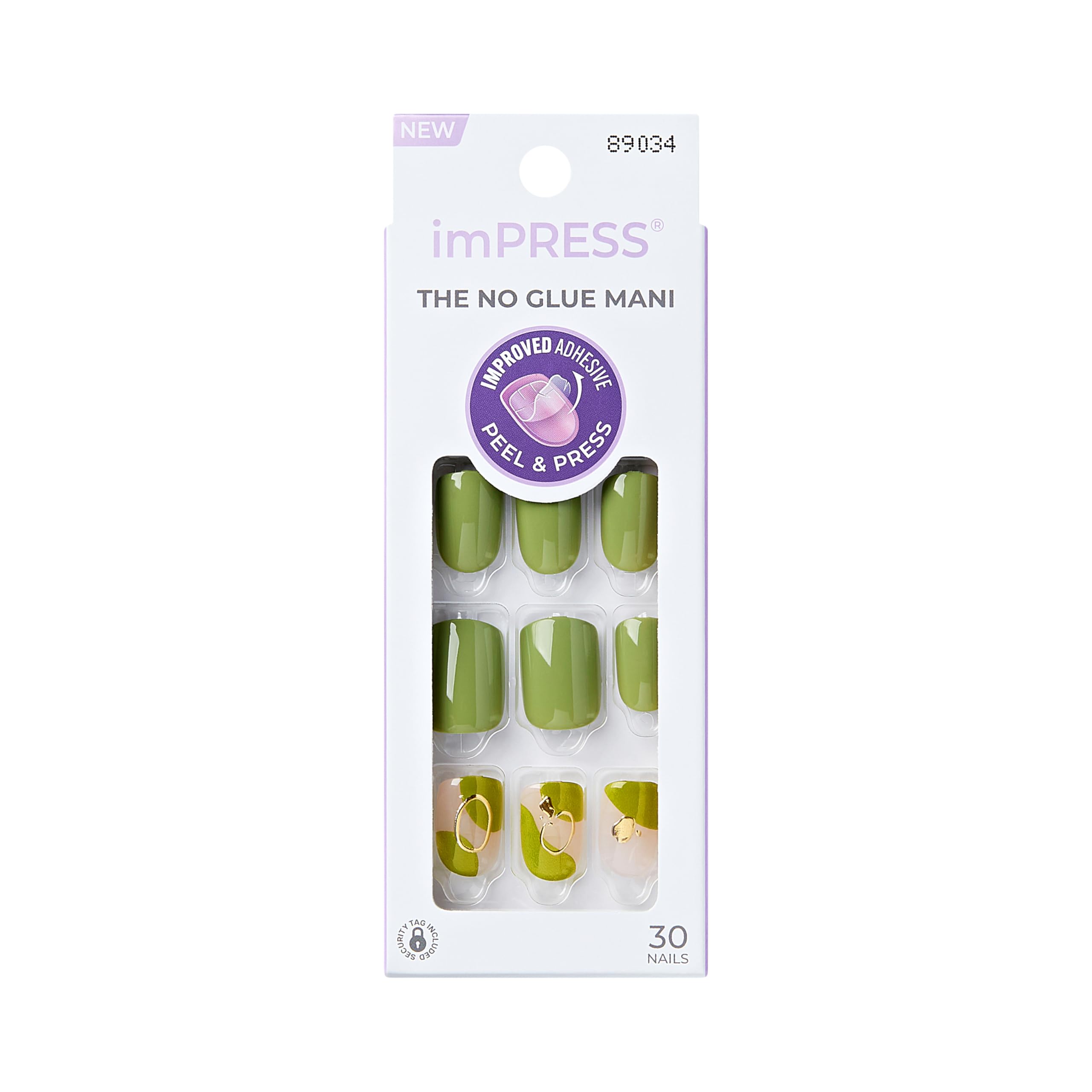 KISS imPRESS No Glue Mani Press On Nails 'Before Sunrise' Design Green Short Squoval Shape 30 Pieces Kit